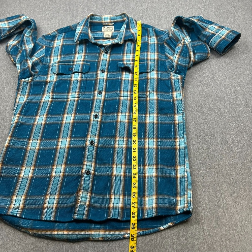 LL Bean Long Sleeve Button Up Slightly Fitted Flannel Shirt Mens Medium Blue - Picture 8 of 14